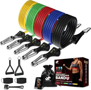 UTOPIA HOME Stackable Resistance Bands Set, 11-Piece Natural Rubber Accessory Kit (10-150 lbs) with Handles & Door Anchor Attachment for Home, Gym & Office