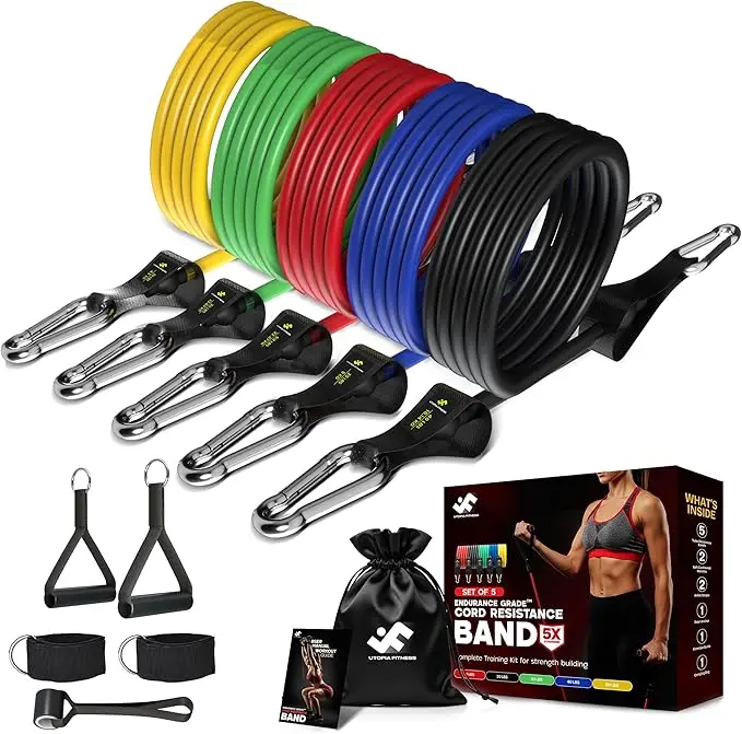 UTOPIA HOME Stackable Colored Light Resistance Bands Set, 11-Piece Natural Rubber Strength Training Equipment Kit (10-150 lbs) with Handles, Door Anchor for Home, Gym Back Pain Relief & Glute Gains