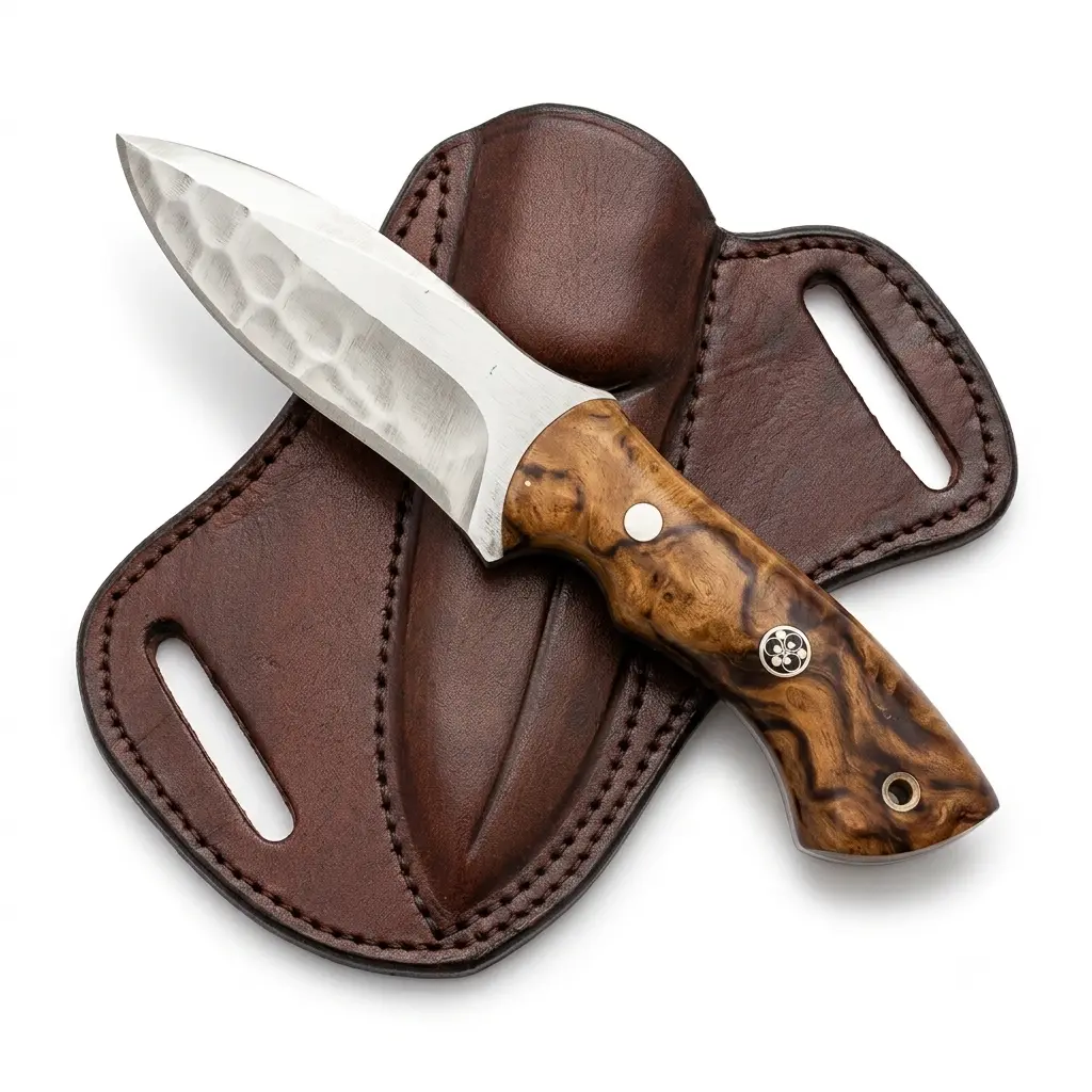 Handmade Full Tang Hunting Knife | 1075 High Carbon Steel Fixed Blade with Genuine Olive Wood Handle & Leather Belt Sheath | Hand Forged Bushcraft Survival Camping Skinning Knife for Men | Pakistan Artisan Craft