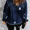 Women's Fall Winter Washed Denim Jacket Coat, Jean Denim Jacket, Vintage Ripped Aesthetic Fashion Long Sleeve Jacket, Casual Autumn Winter Outerwear