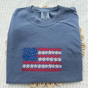 Floral Fourth of July embroidered comfort colors tee / USA embroidered tee/ embroidered summer shirt/ oversized tee / summer tee