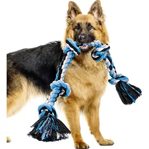 Dog Rope Toys for Aggressive Chewers, Interactive Heavy Duty Dog Toys for Medium Large Dogs, Tough Twisted Rope Toy with 5 Knots (Blud)