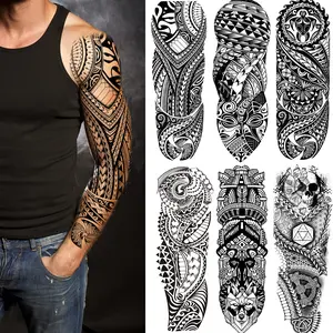 Fake Totem Sleeve Tattoos Stickers 6-Sheet Full Arm Tribal Totem Temporary Tattoos Sleeves for Adult Women Makeup Halloween Waterproof