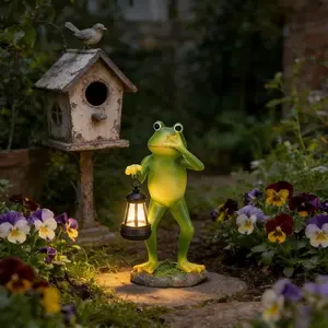 1 PC Solar Frog Statue with Lantern Light, Funny Frog Garden Decor, Outdoor Fairy Garden Solar Light, Patio, Lawn, and Yard Decorative Lamp, Solar Landscape Lights