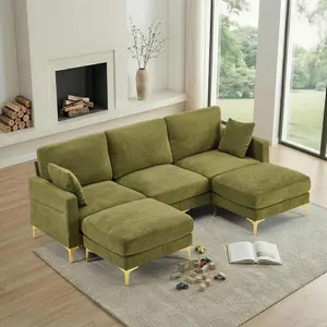 【2 Packages】VINGLI 100" W U Shaped Couch with Ottoman, 22" Deep Seat Comfortable Sectional Couches for Living Room, 3 Seater Chenille Fabric Cloud Sofa for Apartment, Small Spaces, Bedroom