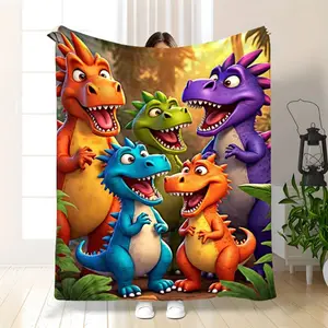 Cozy Dinosaur Blanket Suitable for Bed, Sofa, Car & Camping - Soft Plush Texture Bedspread with Colorful Dinosaur Print, Warm Polyester Bedcover, Gift Idea for & Room Decor, Dinosaur Themed Bedspread