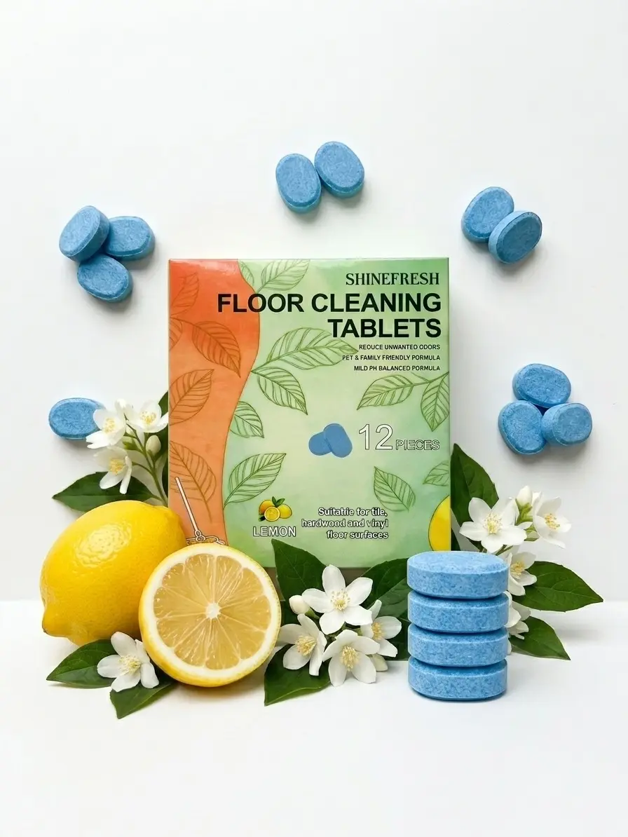 12pcs Lemon-Scented Household Cleaning Tablets, Floor Cleaner for Wood/Tile/Marble Hard Floors, Quick-Dry No-Residue Home Supplies with 24-Month Shelf Life (1 Box)