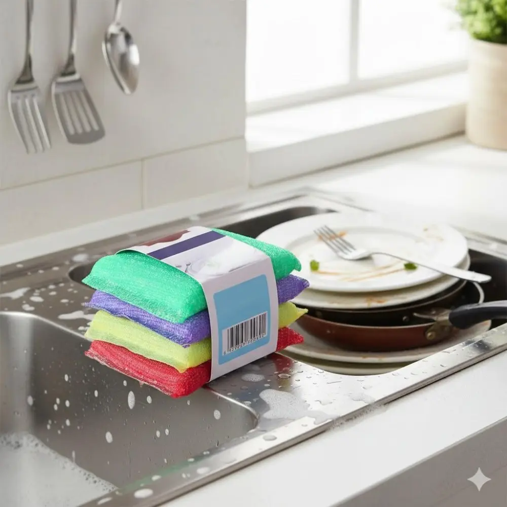 Powerful Degreasing Magic Sponge: Reusable, Antibacterial Dish Cloths for Kitchen Cleaning, Multi-Surface Scrubber Pads for Sink Stove Countertops, No-Fiber Residue Sponge Set with Assorted Colors.