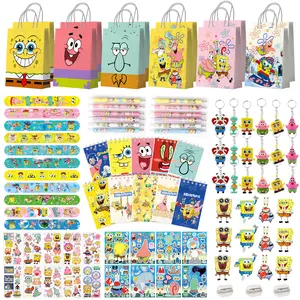 SpongeBob Party Favor Set for 96Pcs Patrick Goodie Bags Kit with Pens Keychains Slap Bands Mini Notebooks Temporary Tattoos Stickers Badges Birthday Party Supplies Perfect for Birthday Parties Eid Gifts & School Events