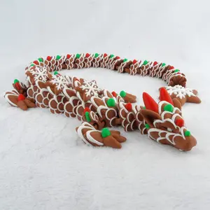 3D Printed Articulated Gingerbread Dragon – Holiday Decor - Multicolor!