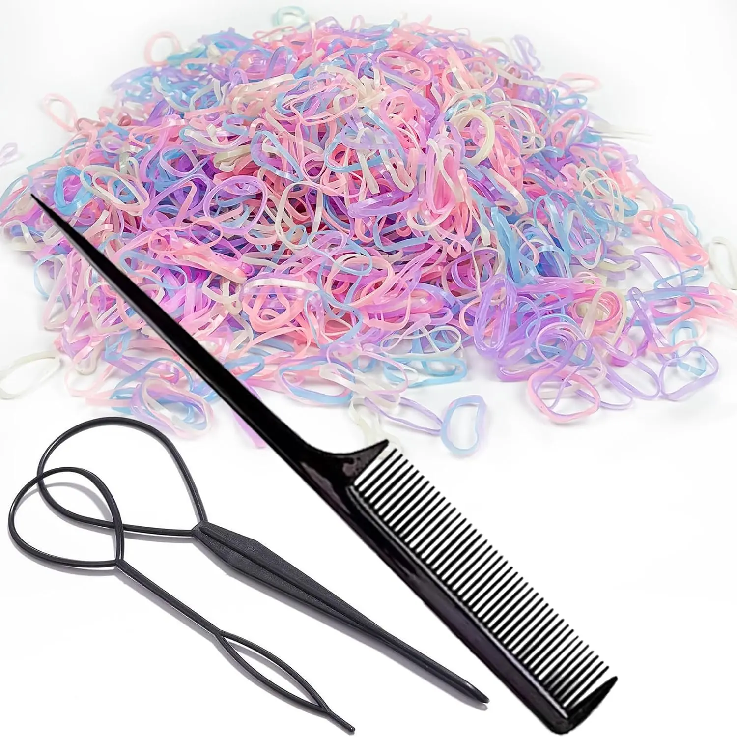 2000 count Soft Elastic Mini Hair Ties, Ponytail Hair Accessories with Topsy Tail Tools for Girls (Colors)