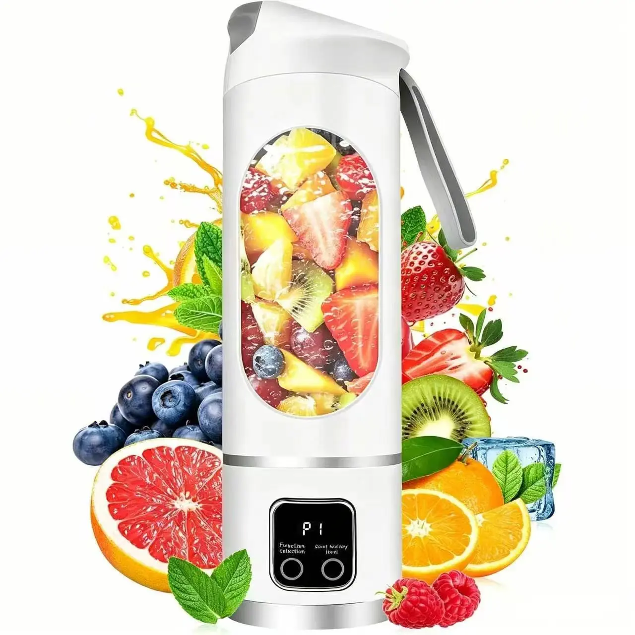 Digital Juicer Blender, Large Capacity Portable Wireless Personal Blender, Digital Multimode Smart LED Display, 3 Speed 12-Blade Leakproof Juicer Cup, USB Rechargeable Smoothie Maker, Diet Healthy Bottle for Gym Office Travel School Gift stainless steel