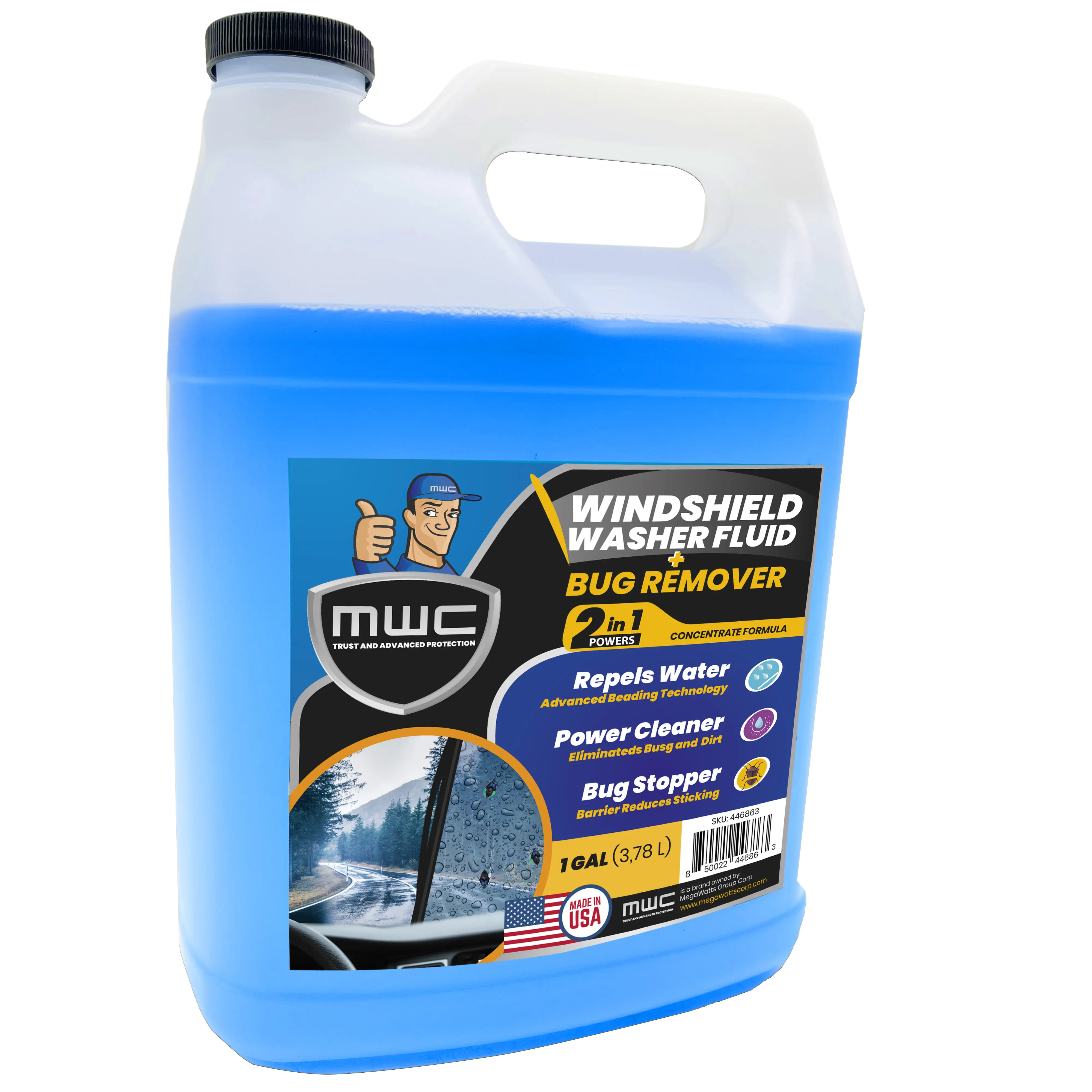 MWC Windshield Washer Fluid 2-in-1 Car Washing 1 Gallon (3.78 Liters)