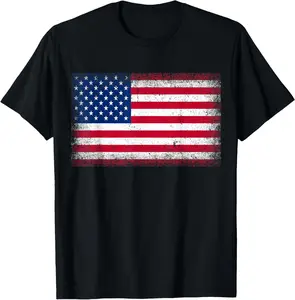 US Flag 4th of July USA Flag American Flag T-Shirt, Adult Graphic Pure Cotton Shirt, Gift T-shirt Casual Short Sleeve Crew Neck T-shirt
