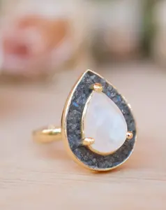 Drina Ring * Mosaic Labradorite & Moonstone * Gold Plated * BJR173
