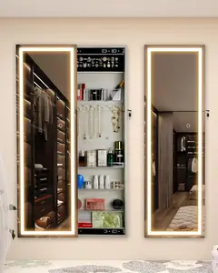 STARLEAD LED Mirror Jewelry Cabinet 47.3'' Tall Lockable Organizer Wall Mounted Door Hanging with Storage Brightness Adjustable  Sliding Door Full Length Illumination storage cabinets
