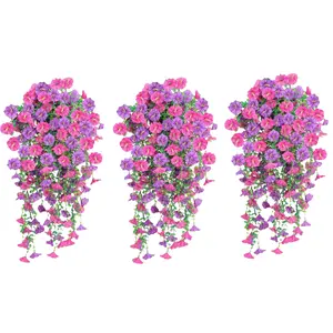 2/3/4 Hanging Flowers, Mixed Textile Morning Light and Eucalyptus Leaves, UV Resistant, Real Artificial Plants, Suitable for Outdoor Home, Office and Garden Decoration, Perfect for Thanksgiving, Christmas, Halloween, Valentine's Day and Mother's Day