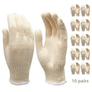 Safety White Cotton BBQ Heat Liners Grilling Work Gloves for Men & Women 22.5cm x 10cm Wear Resistant Durable Pack of 10 Outdoor Garden Gloves