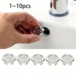 1~10pcs Plastic Bathroom Kitchen Basin Sink Overflow Cover Ring Insert Replacement, Chrome Hole Round Drain Cap, Basin Accessory Sink Basin Trim Overflow Cover Insert In Mesh Hole Round Caps Silver Tone