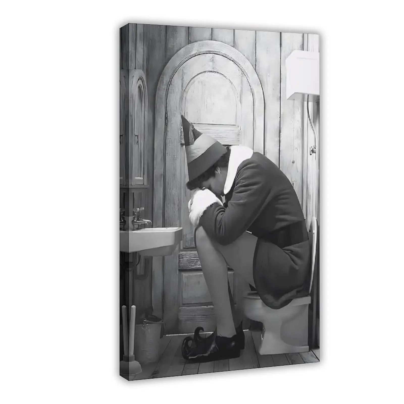 Funny Black and White Houndstooth-Herringbone Canvas Print - Comedy Elf Movie Poster, Custom 20x30in(50x75cm)/24x36in(60x90cm) Home Supplies Wall Decoration for Kid Room, Living Room, Wardrobe Area
