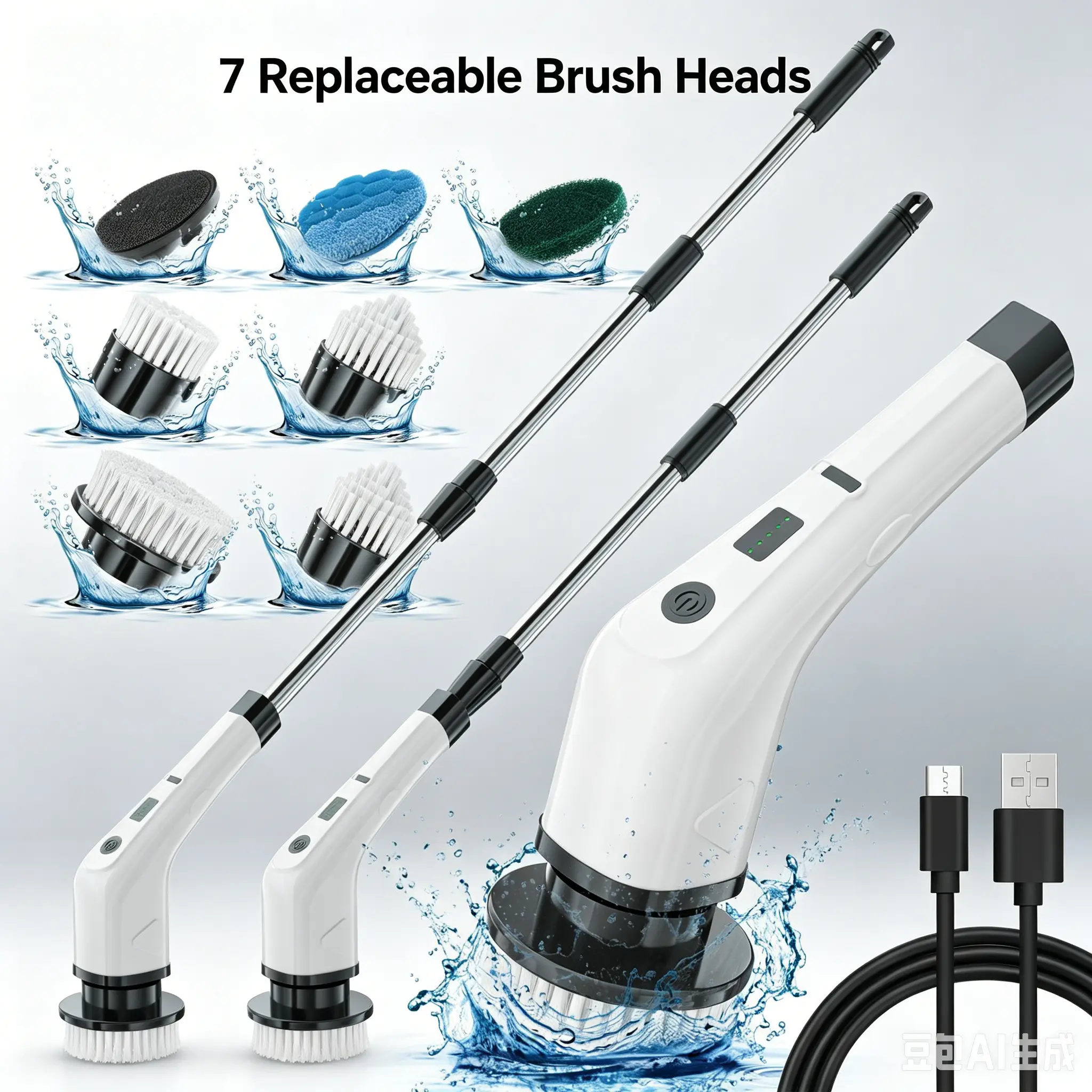 Multifunction Rechargeable Cordless Handheld Electric Spin Scrubber Kit, Dual Speed Cleaning Tool with 8 Replaceable Brush Heads for Bathroom, Kitchen, Household Surfaces