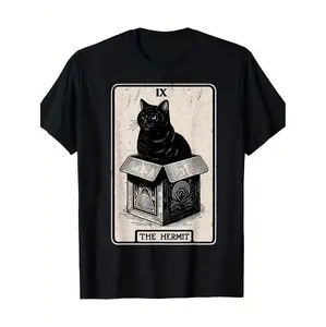 100% Cotton Mystic Cat In Box Hermit Tarot Card Design 100 Cotton 220g Funny T-Shirt