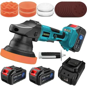 Buffer Polisher w/ 2* 3.0Ah Batteries, 5 Inch Orbital Polisher Machine, 3 Variable Speed, Car Buffer Waxer Kit for Car Boat Detailing, Polishing, Scratch Removing