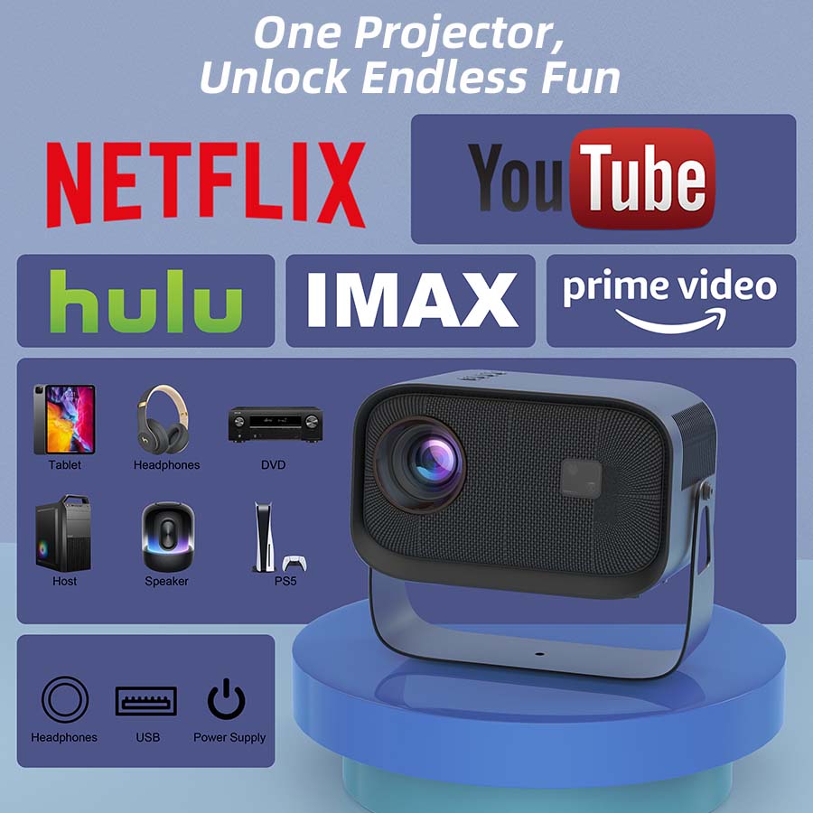 2026 upgraded black projector, Father’s Day gift, supports 4K/1280p HD Bluetooth projector with built-in speakers, portable summer outdoor mini movie projector, compatible with laptops, smartphones, smart TVs, Xbox, PS5, ideal birthday gift, USB flash dri