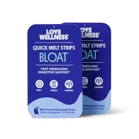 Love Wellness Bloat* Quick Melt Strips 2 Pack | Fast-Dissolving Digestive Support | Mint, Fennel & Caraway | Vegan & Sugar-Free | 15 Strips Therapy Therapeutic Relief | For Men and Women