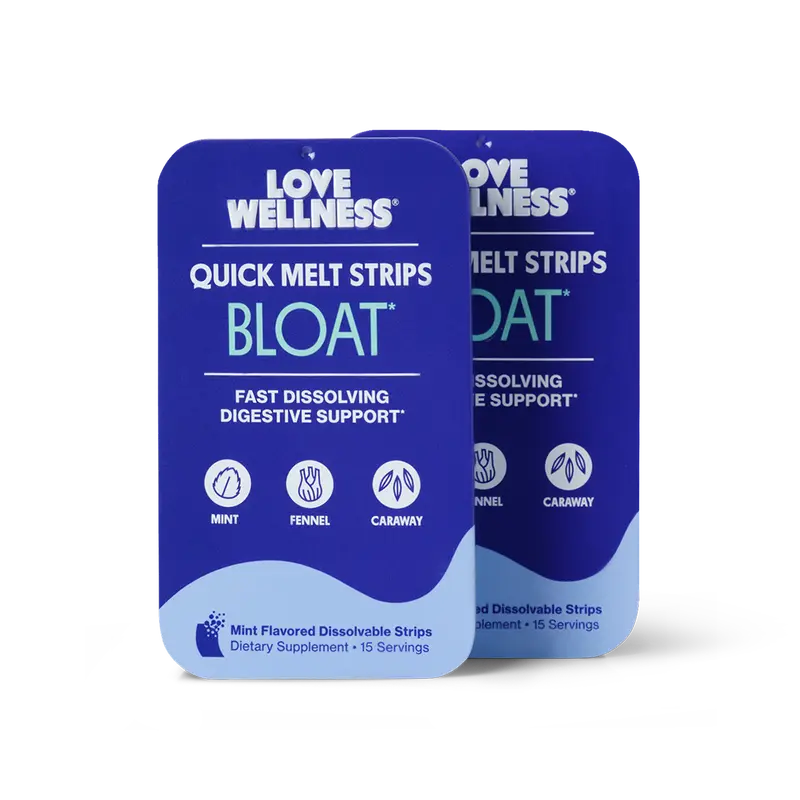 Love Wellness Bloat* Quick Melt Strips 2 Pack | Fast-Dissolving Digestive Support | Mint, Fennel & Caraway | Vegan & Sugar-Free | 15 Strips Therapy Therapeutic Relief | For Men and Women