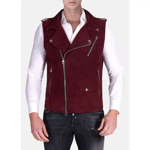 Mens Maroon Biker Suede Leather Vest
