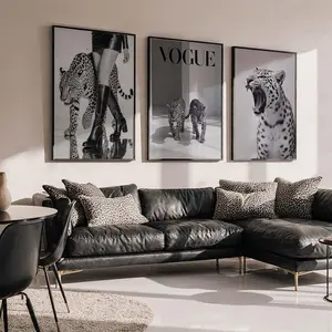 Fashion Stylish Wall Art Print - Trendy Leopard Roar Print Set of 3 - Black and White - Home Decor - Printable Wall Art - Digital Download #25