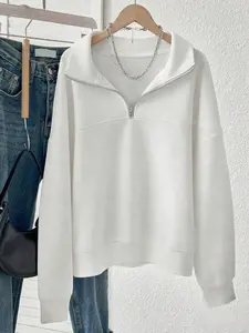 White Oversized Quarter Zip Pullover Sweatshirt Cute Tops For Women Comfort Hoodies Zip Up Hoodie Cozy Sweaters For Women