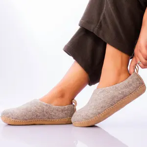 Haussimple Unisex Natural Wool Cozy Indoor Slippers Gray for Men & Women Handcrafted Round Toe Anti-Skid Sole All-Season Wear Slip-On Design Perfect for Home Dance & Walking Shoes