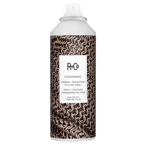 R+Co Chainmail Thermal Protection Styling Spray - Strong Hold Lightweight Haircare with 450°F Heat Protection for Silky Shine