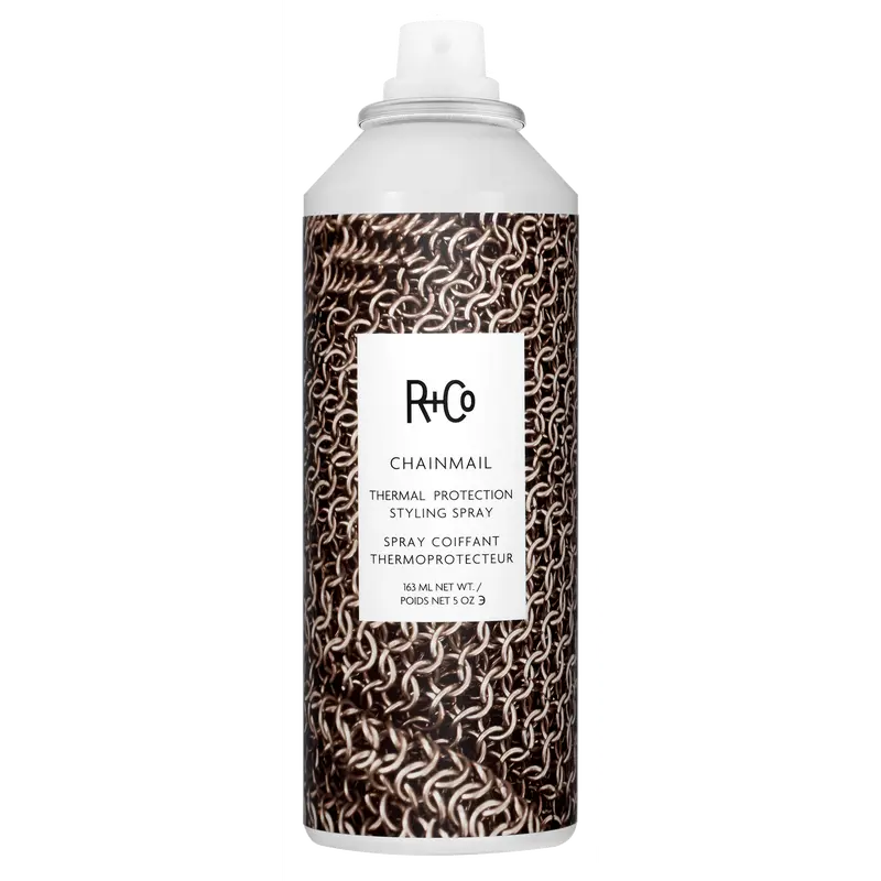 R+Co Chainmail Thermal Protection Styling Spray - Strong Hold Lightweight Haircare with 450°F Heat Protection for Silky Shine