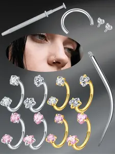 4pcs Stainless Steel Cubic Zirconia Heart Nose Rings For Women For Daily Decoration, 18G Horseshoe Nose Rings Studs, Double Cubic Zirconia Nose Studs, Septum Clicker, Septum Piercing Jewelry Nose Piercing Internally Threaded Nose Rings Hoop