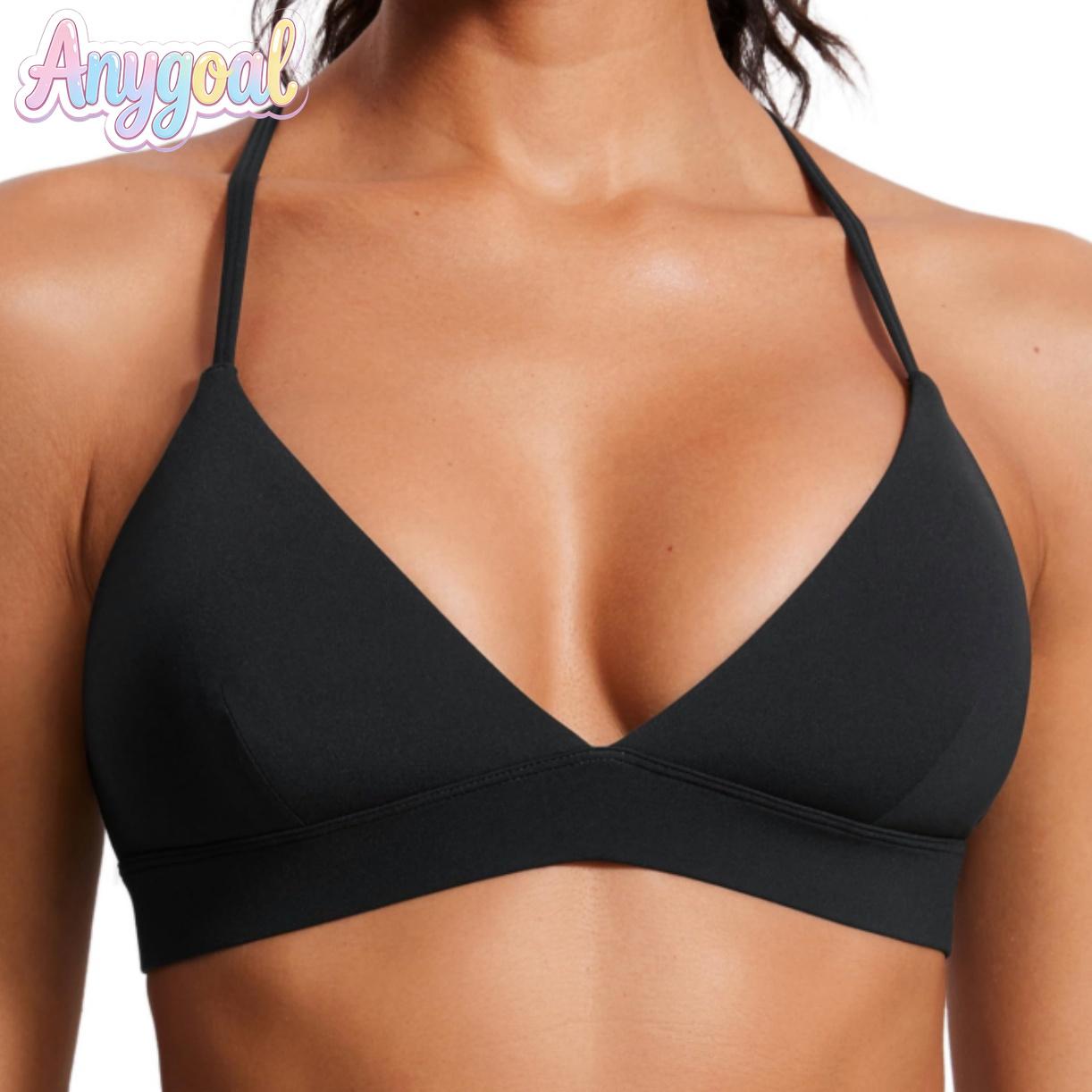 ANYGOAL  Women's bikini top,  tankini swimsuit top, black beach and pool swimwear top, summe swimsuits bikinis swim top Women's Black Criss Cross Swim Top | Trendy 2026 V-Neck