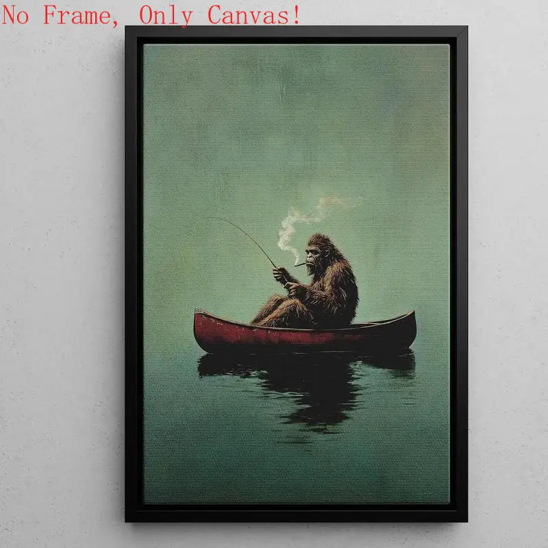 Artistic Vintage Sasquatch Fishing Posters - Unframed Sasquatch-in-Canoe Prints, Waterproof Home Decor for Living Room, Kitchen Wall, Kid Room Home Supplies