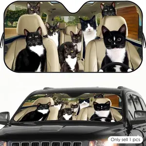 PIKPAKA Funny Black Cat Sun Visor Car Sun Shade Windshield Cover UV Block Heat Insulation Reflective Keeps Car Cool Protects Dashboard Foldable Fits Most Vehicles SUV Truck