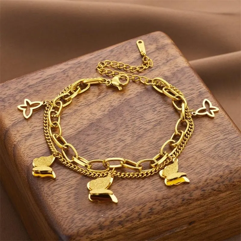 Elegant Gold Color Butterfly Charm Bracelet with Chain Design for Women's Fashion Accessory