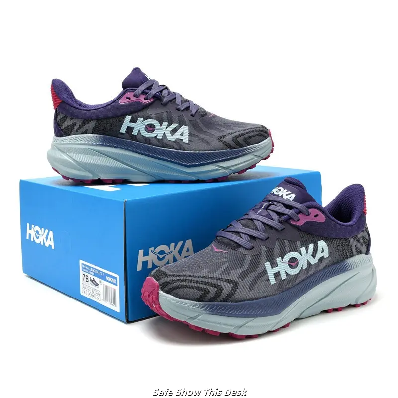 Brand New Single Pair Unisex Dark Purple-Gray Gradient Mesh Fabric Trail Running Sneakers, Light Blue Side Logo, Wave Thick Cushion Non-Slip Sole Outdoor Gear Athletic Trainers
