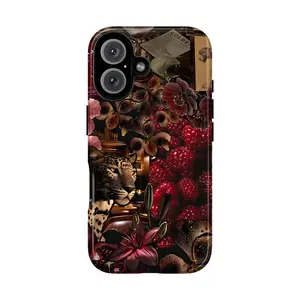 Dark Feminine Phone Case – Luxury Leopard Print Phone Cover for iPhone 17 16 15 14 13 12 11 Pro Max X XS & Galaxy S25–S21 Ultra | Wild Elegant Red Floral, Midnight Flower Garden, Chic Panther, Luxe Glam Aesthetic