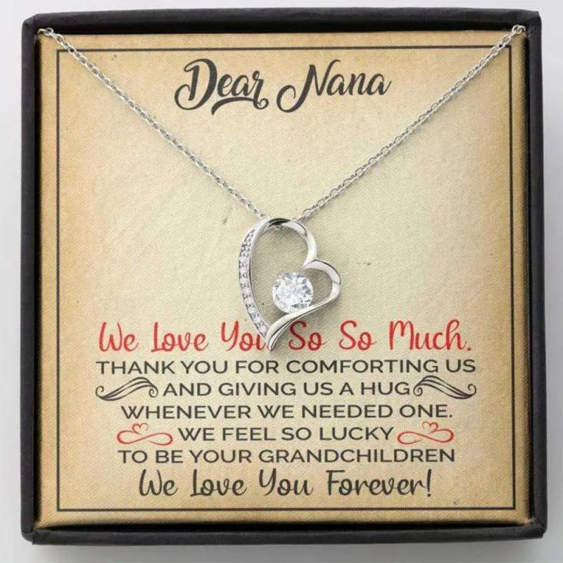 Grandmother Necklace, Dear Nana Œhug” Heart Necklace Gift From Granddaughter Grandson, Jewelry Message Card, Necklace Gifts For Birthday, Anniversary, Christmas Day, Thanksgiving
