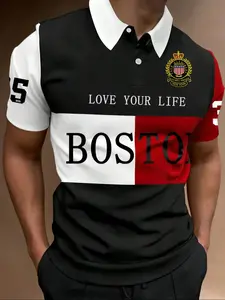 Men's Regular Fit Tie Style Polo Shirt, Casual Fashion Short Sleeve Collared Top for Summer, Comfy Breathable Men's Clothes for Daily Wear, Tropical, Menswear