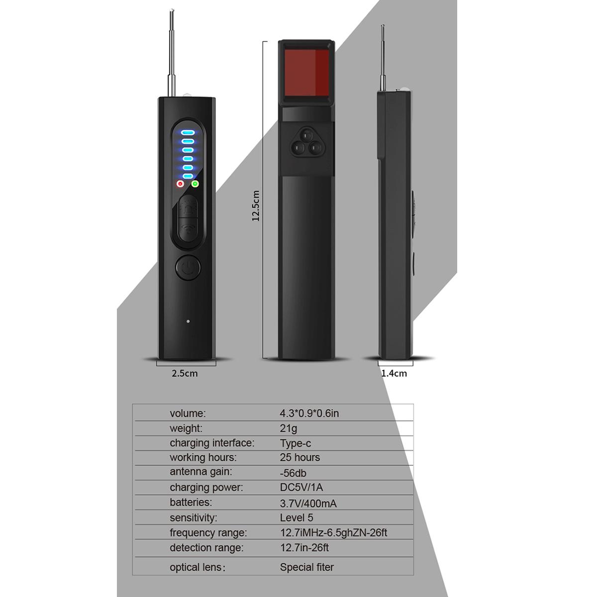 Hidden Camera Detectors, GPS Tracker Detector with 6 Sensitivity Levels, Listening Device Detector, 25H Working Time for Travel, Car, Bathroom, Office, Hotel, Rental, Find Out Hidden GPS Trackers