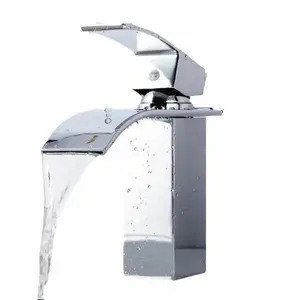 Waterfall Spout Bathroom Faucet Sink Faucet Modern Single Handle Hole Stainless Steel Matte Black Silver