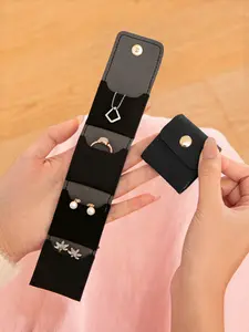 mini travel jewelry bag, Jewelry holder organizer, multi pocket design portable makeup bag, solid color scratch resistant jewelry storage bag, buckle earrings bracelet necklace ring storage bag, women's accessories essential for travel and vacation