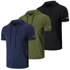 Men's Plain Round Neck Short Sleeve Mesh Athletic with Hood 3 Pack QuickDrying Moisture-Wicking Polyester Spring Sportswear gym shirts Active Top oversized gym shirts Athleisure Street Activewear Running