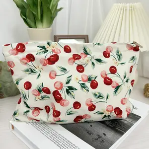 Cherry Bag Zipper Pouch Travel Floral Make up Bag Stylish & Spacious Cosmetic Storage for Trendy Women Large Capacity makeupbag essentials